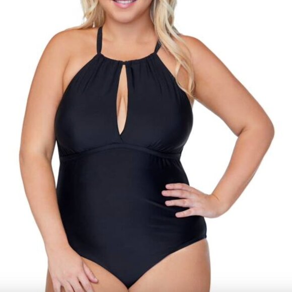 RAISINS CURVE Women's Black Stretch Strappy High-Neck One Piece Swimsuit NWT - Picture 1 of 2